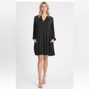 NWT Banana Republic Plisse Swing Dress Size Medium Tall Black Pleated
